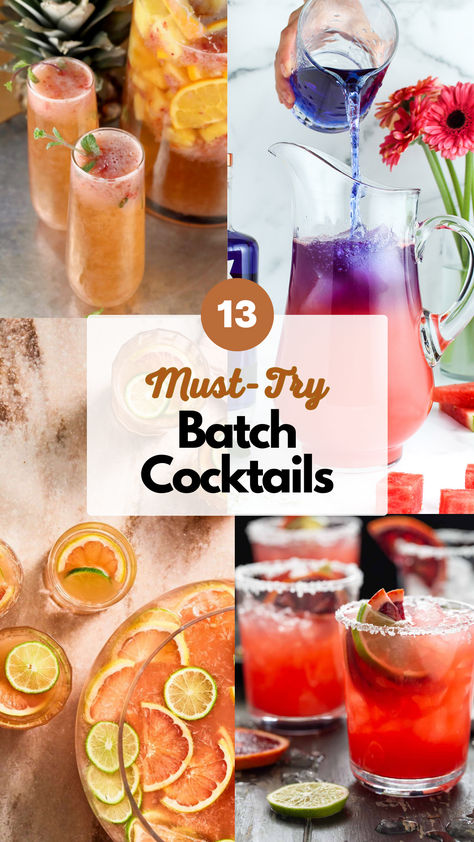 Batch Cocktails Cookout Alcoholic Beverages, Mixed Drinks For A Party, Drink Ideas For Party Alcoholic, Fun Pitcher Cocktails, Pool Party Cocktails Alcohol, Birthday Drink Recipes Alcoholic, House Party Cocktails, Mix Ahead Cocktails, Big Batch Cocktails For Wedding