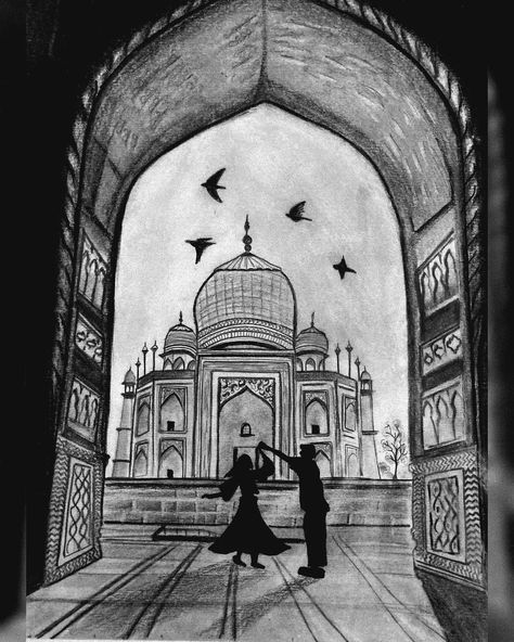 Rajasthan Sketch, Easy Couple Drawings, Couple Cartoon Drawings, Taj Mahal Sketch Pencil, Taj Mahal Couple, Couple Dancing Drawing, Taj Mahal Outline, Taj Mahal Sketch, Taj Mahal Painting Easy