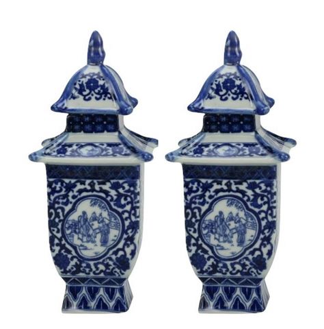 Mini Blue and White Pagodas style 2 White And Blue Pattern, White Ginger Jars, Blue And White Chinoiserie, The Enchanted Home, Blue White Decor, Enchanted Home, Mini Blue, Foo Dog, Hand Molding