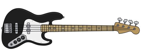 The black electric bass guitar. The vectorized hand drawing of a black electric bass guitar stock illustration Bass Guitar Art, Guitar Sketch, Guitar Illustration, Guitar Drawing, Guitar Stickers, Guitar Tattoo, Electric Bass Guitar, Canvas Painting Tutorials, Drawing Black