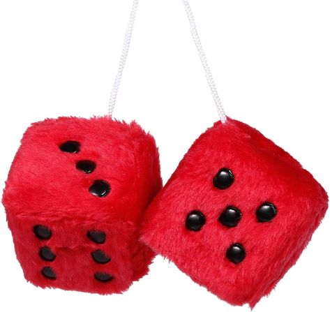 YGMONER Pair of Retro Square Mirror Hanging Couple Fuzzy Plush Dice with Dots for Car Interior Ornament Decoration (red) Fuzzy Dice, Accessories For Car, Car Mirror Hanging Accessories, Car Mirror Hanging, Mirror Hanging, Retro Car, Mirror Ornaments, Square Mirror, Car Decoration