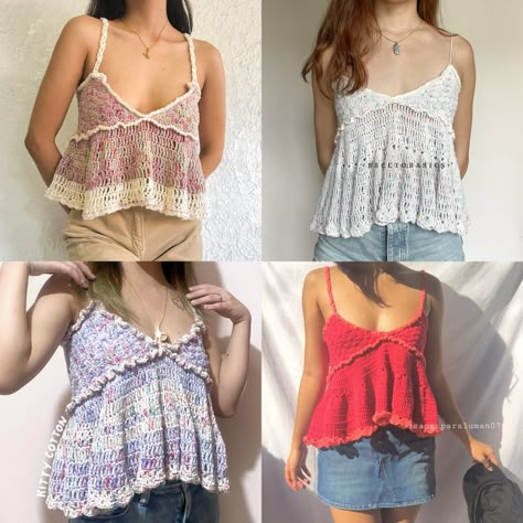 Free Crochet Pattern babydoll top outfit, peplum top outfits, crop top outfits, tube top outfit Lorelai Top Crochet, Light Boho Outfit, Crochet Babydoll Top Pattern, Crochet Baby Doll Top, Babydoll Top Pattern, Crochet Top Step By Step, Rock Crochet, Babydoll Top Outfit, Crochet Babydoll Top