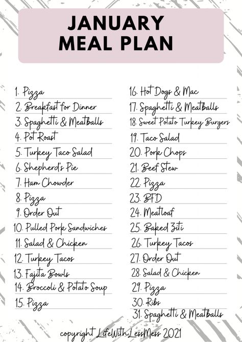 Meal Planning For Big Families, Weekly Menu Ideas Families, Family Dinner Ideas For The Week, No Beef Meals, Simple Week Meal Plan, Monthly Dinner Calendar Meal Ideas, Cheap Monthly Meal Plan Family Of 4, Easy Dinner Meal Plan For The Week, Meal Plan Family Of Five