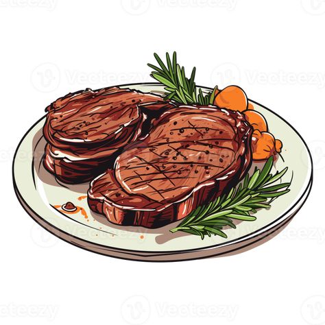 Steak Drawing, Steak Clipart, Steak Illustration, Grilled Steak Dinner, Steak Grilled, Food Sketch, Printable Illustrations, Grilled Steak, Steak Dinner