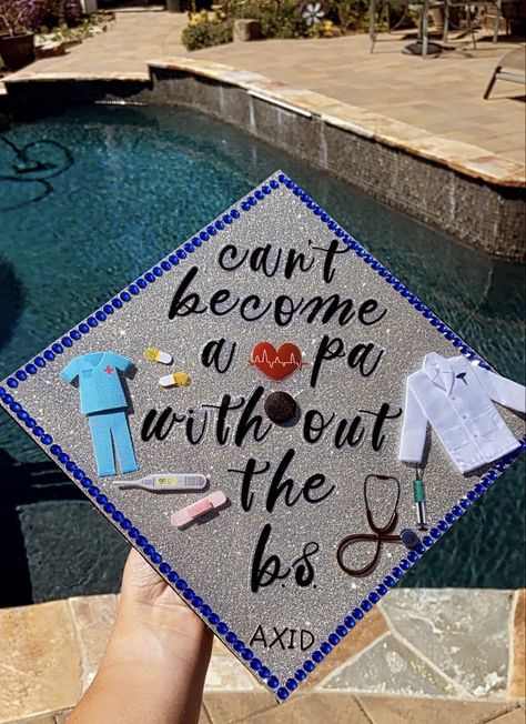 Bachelor Of Science Graduation Cap, Biology Degree Graduation Caps, Future Pa Graduation Cap, Healthcare Administration Graduation Cap, Undergrad Cap Ideas, Pa Graduation Cap, Biology Cap Decoration, Graduation Cap Designs College Medical, Pre Med Graduation Cap