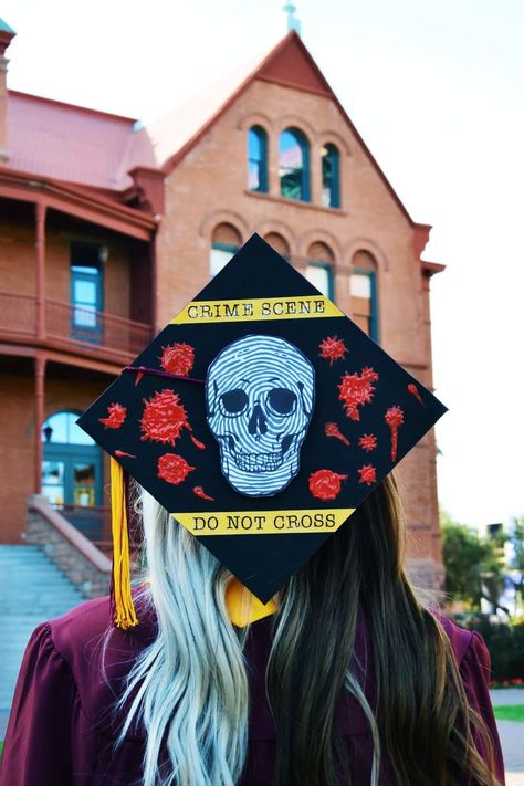 College Graduation Pictures Criminology, Criminology Cap Decoration, Criminology Graduation Cap, Graduation Cap Criminology, Forensic Science Graduation Cap, Forensic Graduation Pictures, Emt Graduation Pictures, Forensic Science Grad Cap, Criminology Grad Cap