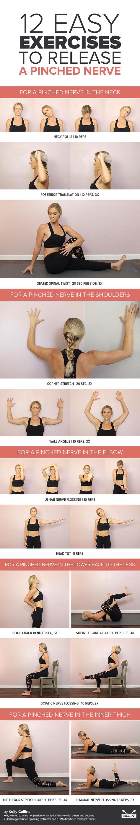 If you’ve ever had a pinched nerve, you know how painful it can be. No matter where you’re feeling the pinch, you can get quick relief with these easy exercises. Get all the moves here: https://paleo.co/exercisespinchednerve Pinched Nerve In Neck, Nerve Relief, Vitamins For Nerves, Inner Knee Pain, Ulnar Nerve, Pinched Nerve, Easy Exercises, Nerve Pain Relief, Sciatic Nerve Pain