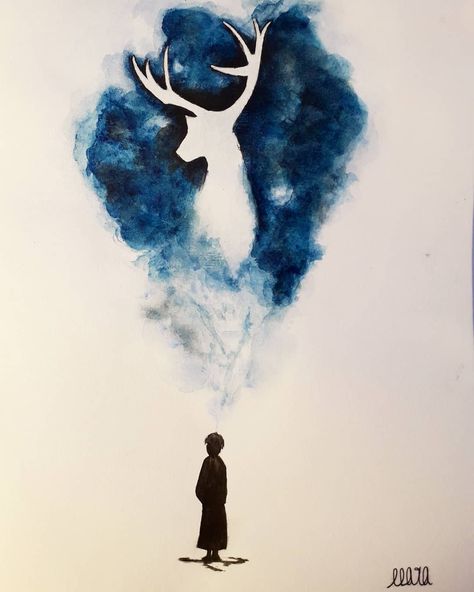 Harry Potter Patronus / watercolor Slytherin Watercolor, Harry Potter Patronus Art, Watercolor Harry Potter, Painting Harry Potter, Patronus Art, Patronus Harry Potter, Watercolor Hogwarts, Harry Potter Watercolor, Hp Christmas