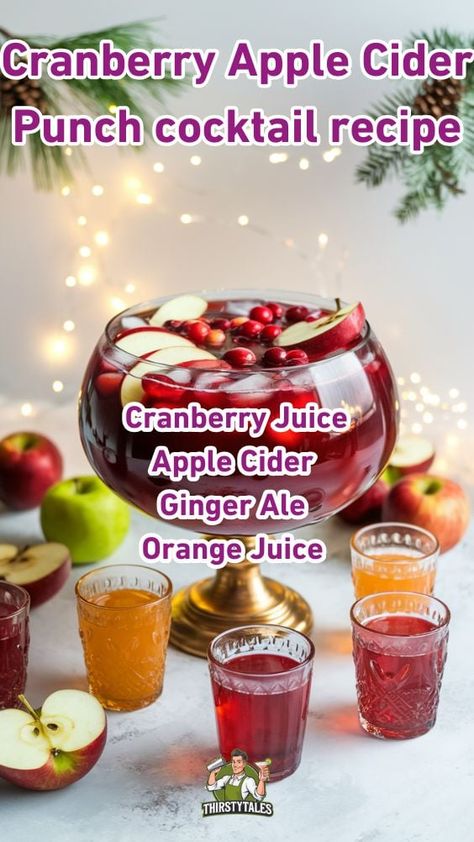 I'm excited to share this refreshing Cranberry Apple Cider Punch cocktail recipe 🍏🍹. It's perfect for any gathering, using simple ingredients and easy steps to create a delicious drink. Cranberry Apple Cider Cocktail, Apple Cider Holiday Drink, Thanksgiving Drinks Alcohol Cranberry, Apple Cider Cranberry Drink, Apple Cider Punch Alcohol, Apple Cider Punch Non Alcoholic, Punch With Cranberry Juice, Vodka Punch Recipes, Christmas Cocktails Punch