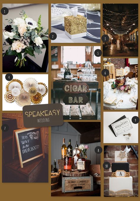 Today we're sharing 10 ideas for a speakeasy wedding complete with gold details, art deco style and a moody venue that's perfect for this wedding theme. Speakeasy Wedding Reception, Speakeasy Wedding Theme, Peaky Blinders Wedding, Secret Speakeasy, Speakeasy Wedding, Roaring 20s Wedding, 20s Wedding, Smith Wedding, Wedding Aesthetics