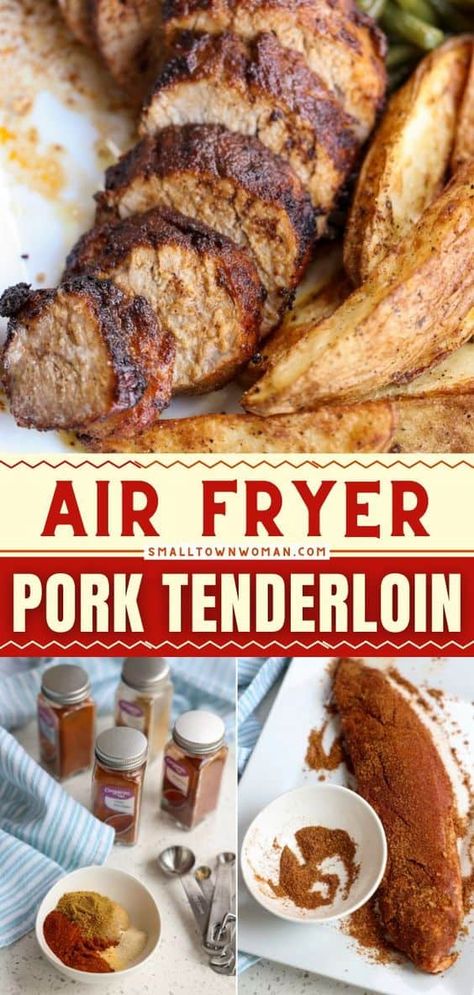 A quick and easy meal made right in your air fryer! This Air Fryer Pork Tenderloin recipe is juicy and tender, great for weeknight dinners with the family! Plus, you can find most of the ingredients in your pantry. Save this pin! Easy Air Fryer Pork Tenderloin Recipes, Best Pork Tenderloin Recipe Air Fryer, Boneless Pork Loin Air Fryer Recipe, Pork Loin Air Fryer Time, Pork Tenderloin Air Fryer Cook Time, Pork Loin In Air Fryer Recipe, Airfry Pork Tenderloin, Air Fried Pork Tenderloin, Airfryer Pork Tenderloin