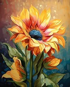 Sunflower Artwork, Lay Outs, Flower Leaves, Hur Man Målar, Canvas Painting Diy, Sunflower Painting, Painting Digital, Mors Dag, Paint By Numbers