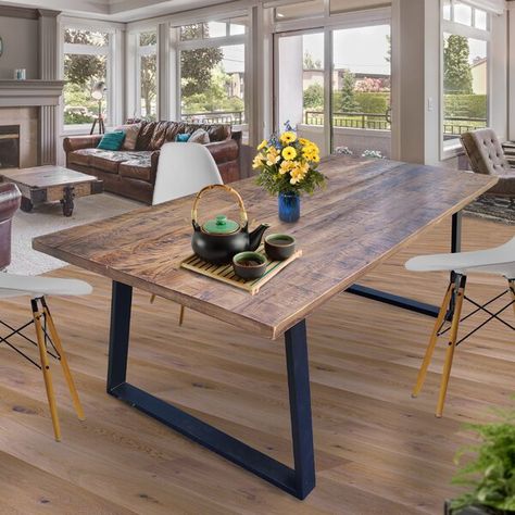 Union Rustic Hayashi Dining Table | Wayfair Mango Wood Dining Table, Style Dining Table, Kitchen Table Wood, Dining Table Rustic, Industrial Dining Table, Backyard Seating, Live Edge Dining Table, Trestle Dining Tables, Metal Dining Table