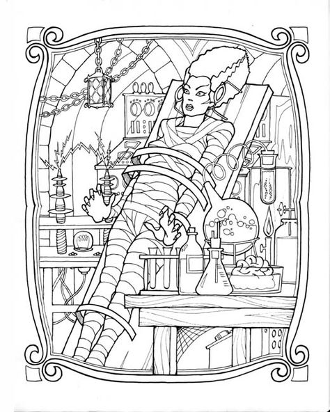 Monster Gallery Coloring Book Coloring Pages For Grown Ups, Monster Coloring Pages, Colouring Sheets, Adult Colouring Pages, Adult Coloring Book Pages, Classic Monsters, Universal Monsters, Halloween Monster, Bride Of Frankenstein