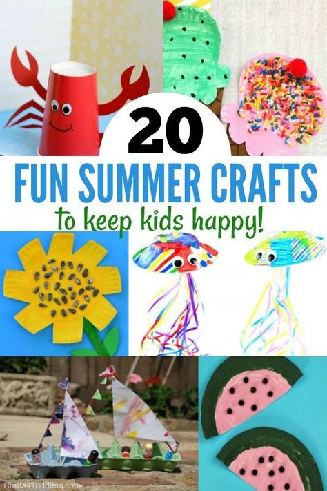 These fun summer crafts are sure to keep both toddlers and older kids happy all summer long! There are so many great summer craft ideas to choose from. End Of The Summer Crafts, First Day Of Summer Toddler Craft, Summer Board Ideas For Toddlers, 2yrs Old Arts And Crafts, Summer Craft Ideas For Preschoolers, End Of Summer Crafts For Preschoolers, Dayhome Crafts, Summer Crafts For Preschoolers, Summer Craft Ideas