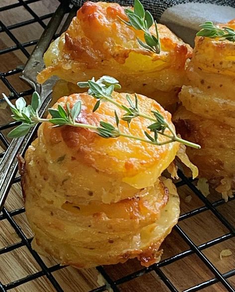 Muffin Tin Potatoes Gratin, Au Gratin Potato Stacks, Individual Potatoes Au Gratin, Potatoes Stacks, Potato Gratin Stacks, Potato Stacks Muffin Tins, Muffin Tin Potatoes, Potato Stacks Recipes, Potato Tart