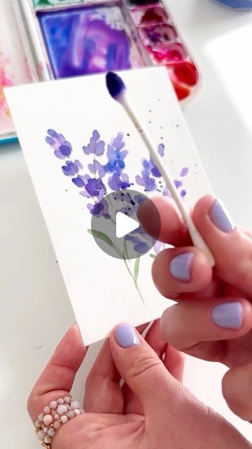 Anna Koliadych on Instagram: "Lavender painting with watercolor and cotton swab 💜💚 #watercolor #watercolorpainting #watercolortutorial #artinspiration #paintingprocess #arttutorial #diy #crafs" Quick And Easy Painting Ideas, Magic Watercolor, Watercolor Flower Ideas, Watercolor Painting Cards, Watercolor For Kids Easy, Mixing Watercolors, What To Paint With Watercolor, Watercolor Markers Tutorials, Watercolor Art Projects