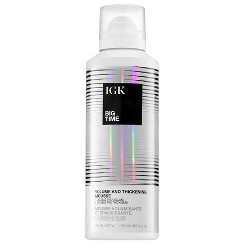 Big Time Volumizing Mousse - IGK | Sephora Thickening Hair, Volumizing Mousse, Styling Mousse, Hair Mousse, Fuller Hair, Hair Thickening, Heat Damage, Frizz Control, Big Time