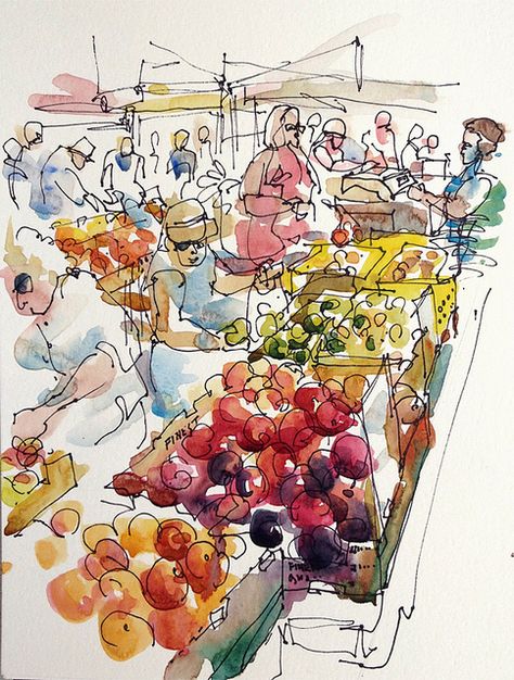 Peaches at the Farmers Market by suhita1, via Flickr --Love these Urban Sketchers! Voyage Sketchbook, Travel Sketchbook, Pen And Wash, Travel Sketches, Urban Sketchers, Sketchbook Inspiration, Urban Sketching, Watercolor Sketch, 8x10 Print