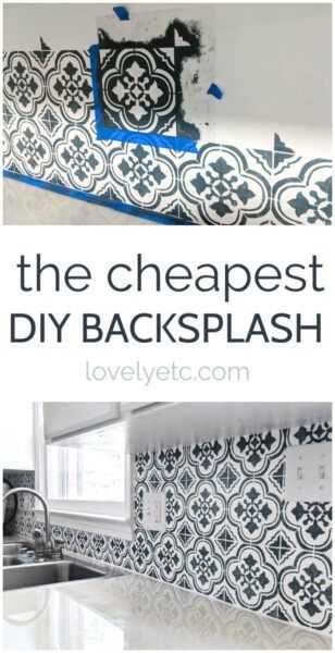 This DIY backsplash may be cheap, but it looks beautiful! Step by step instructions for painting your own kitchen backsplash and adding major style with a tile stencil. Inexpensive Backsplash, Easy Backsplash, Paint Backsplash, Diy Kitchen Backsplash, Kitchen Diy Makeover, Painted Tile, Kitchen Design Diy, Diy Backsplash, Cheap Kitchen