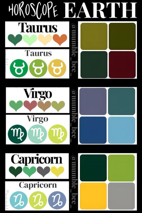 Capricorn And Virgo, Earth Signs, Color Inspo, Paint Job, Colour Palette, Color Palette, Bee, Signs, Color