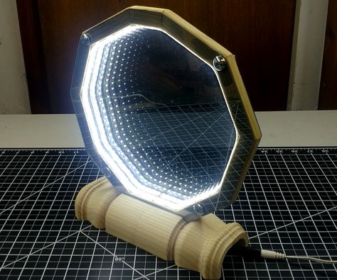 Most of the infinity mirrors that I've seen are one sided, but I wanted to build one a little bit different. This one is going to be 2 sided and designed so that it... Infinity Mirror Diy, Infinite Mirror, Infinity Table, Electrical Design, Infinity Lights, Mirror Video, Wood File, Infinity Mirror, Window Mirror