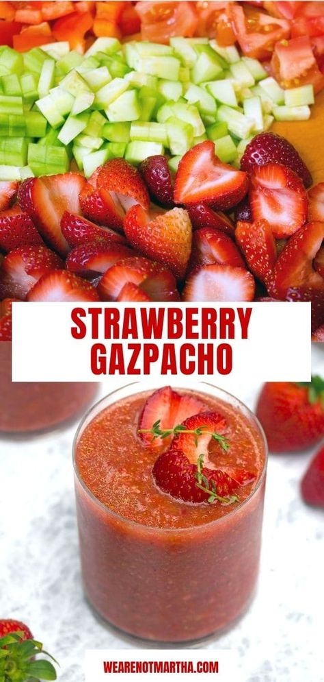 Strawberry Gazpacho Recipe, Strawberry Gazpacho, Strawberry Soup, Cold Soup Recipes, Gazpacho Soup, Gazpacho Recipe, Chilled Soup, Summer Soup, Watermelon Gazpacho