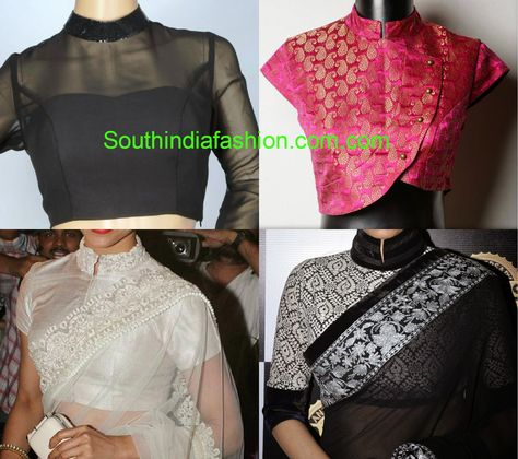 stand collar neck saree blouse designs 2015 Collar Neck Blouse Designs, Chinese Collar Blouse, Collar Neck Blouse, Neck Blouse Designs, Latest Saree Blouse, Party Wears, Stand Collar Blouse, Blouse Images, Blouse Designs High Neck