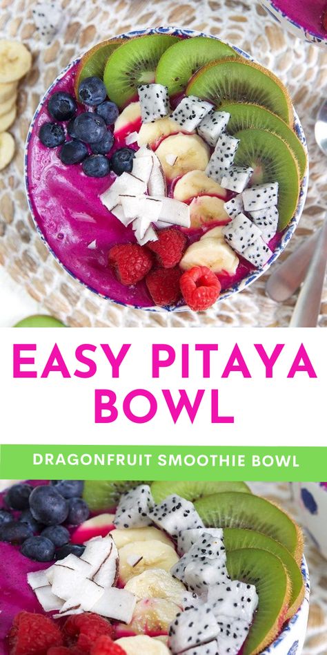 Oola Bowls Recipe, Pitaya Recipe, Dragon Fruit Acai Bowl, Dragonfruit Smoothie Bowl, Pitaya Bowl Recipe, Acia Bowls, Juice Cart, Smoothie Bowl Base, Pitaya Smoothie Bowl