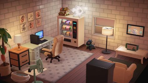 My updated study room! : AnimalCrossing Animal Crossing Study Room, Acnh Study Room, Acnh Study Room Ideas, Acnh Gamer Room, Acnh Study, Acnh Dump, Citycore Acnh, Animal Crossing Designs, Acnh House