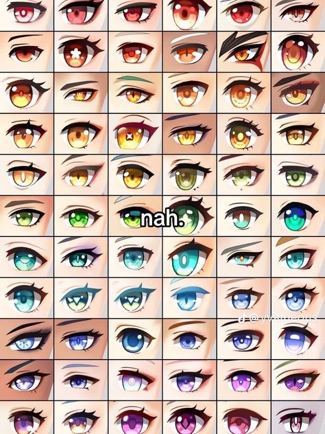 Face Chart Drawing Facial Expressions, Types Of Eyes Drawing Anime, Eye Design Drawing Anime, Anime Eye Color Palette, Genshin Eyes Drawing, Detailed Eyes Drawing, Oc Eyes Drawing, Anime Eye Art Styles, Eye Pupil Design