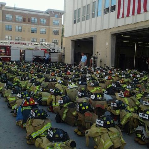 1 set of turn out gear for each firefighter lost on 9/11. God bless our first responders. 343 Firefighters, Turnout Gear, Firefighter Emt, Fire Wife, Fire Life, We Will Never Forget, Fire Fighters, Fire Service, Fire Fighter