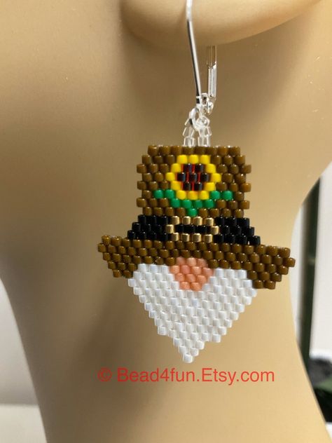 Thanksgiving Jewelry, Beaded Projects, Seed Bead Projects, Fall Gnome, Beaded Earrings Native, Holiday Beading, Bead Projects, Gnome Patterns, Brick Patterns