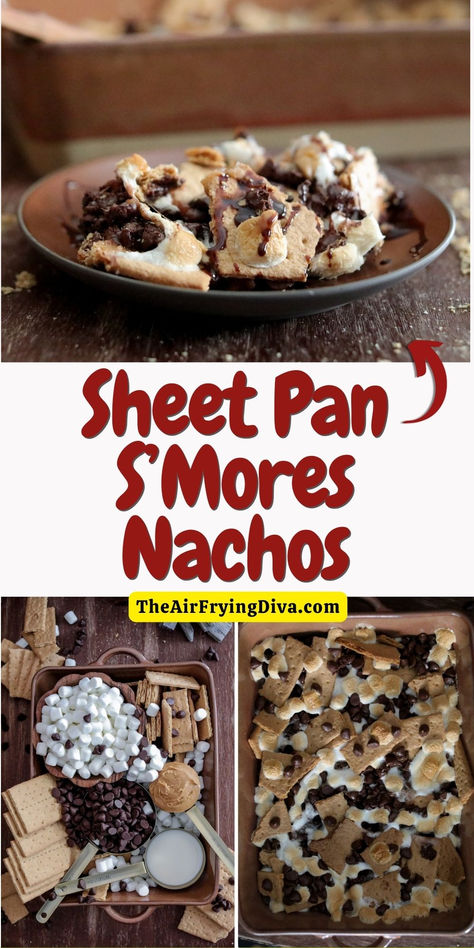 Best S'Mores Nachos- Sheet Pan Recipe! Sheet Pan Desserts, Oven Smores, Pan Desserts, Baked Smores, Dessert Nachos, Nachos Recipe Easy, Smore Recipes, Pan Recipe, Chocolate Graham Crackers