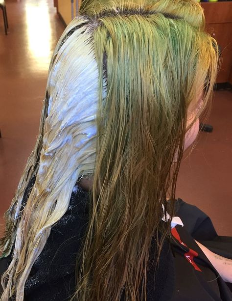 Learn How to Get Green Out of Hair Quickly and Without Damage Bleach Back Of Hair, Remove Green From Blonde Hair, How To Get Rid Of Green Hair, How To Get Green Out Of Blonde Hair, Blonde Hair Turned Green, Chlorine Green Hair, Hair For Blondes, Bleach Brown Hair, Box Hair Dye