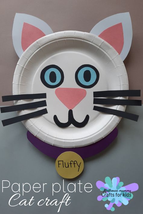 A fun and easy paper plate animal craft for children. This sweet and simple little craft is perfect for any cat lover or farm enthusiast! #craftforkids #preschoolcrafts #kindergarten #cat #kitten #craft #kids #children #paperplate Paper Plate Cat, Cat Crafts Preschool, Paper Plate Animals, Mummy Crafts, Teddy Bear Crafts, Paper Plate Crafts For Kids, Sheep Crafts, Rainy Day Crafts, Puppet Crafts