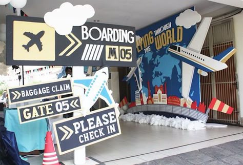 Entrance Sign from an Airplane Birthday Party via Kara's Party Ideas | KarasPartyIdeas.com (6) Airport Theme, Pilot Party, Aviation Party, Travel Theme Classroom, Planes Birthday Party, Around The World Theme, Planes Birthday, Planes Party, Travel Party Theme