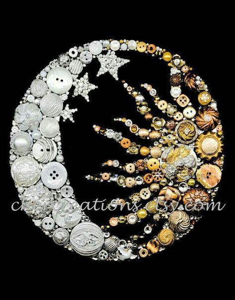 Button Art Projects, Old Jewelry Crafts, Button Creations, Costume Jewelry Crafts, Cross Crafts, Vintage Jewelry Crafts, Vintage Jewelry Art, Moon Sun, Jewelry Picture