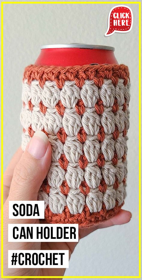 crochet Soda Can Holder easy pattern - Easy Crochet Cozy Pattern for Beginners. Click to Get the Pattern #Cozy #crochetpattern #crochet via @shareapattern.com Crochet Stubby Holder, Crochet Soda Can Cozy Patterns, Can Coozie Crochet Free Pattern, Crochet Can Coozies, Crochet Can Holder, Crochet Can Coozie Pattern Free, Can Cozy Crochet Pattern Free, Crochet Can Cozy Free Pattern, Crochet Can Cozy