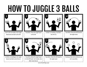 This printable, illustrated guide provides step-by-step instructions for learning to juggle three balls in the air. Free to download and print How To Juggle 3 Balls, Brain Exercises Games, Contact Juggling, Female Exercise, Teach Me To Pray, Christmas Shoebox, Juggling Balls, How To Juggle, Preschool Rooms