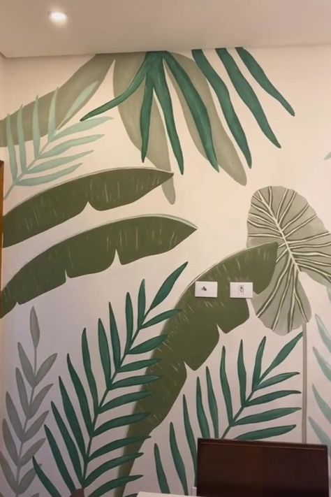 ART - Home decoration Corner Drawing, Mural Cafe, Restaurant Design Inspiration, Mural Stencil, Creative Wall Painting, Tropical Illustration, Diy Wall Painting, Creative Wall Decor, Wall Painting Decor