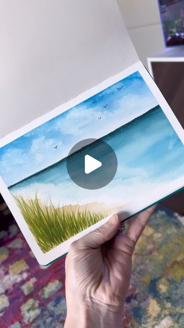 Watercolor Beach Tutorial Step By Step, Watercolor Beginner Landscape, Cute Watercolor Drawings, Beach Landscape Watercolor, Paint And Pen Art, Watercolor Beach Scenes Easy, Easy Watercolour Landscapes, Beach Easy Painting, Watercolor Art Paintings Landscape