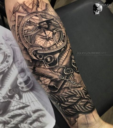 Sea Sleeve Tattoo, Tattoos On Forearm, Nautical Tattoo Sleeve, Outer Forearm Tattoo, Forearm Sleeve Tattoos, Cool Forearm Tattoos, Nautical Tattoo, Half Sleeve Tattoos For Guys, Tattoos For Black Skin