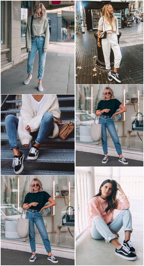 31 Trendy and Casual Outfits with Vans - Fancy Ideas about Everything Vans Authentic Outfit Woman, Spring Casual Vans Outerwear, Casual Everyday Vans Bag, Women’s Vans Old Skool Outfit, Vans Casual Winter Sweatshirt, Platform Vans Outfit, Black Vans Outfit, Dark Skirts, Boyfriend Jeans Outfit