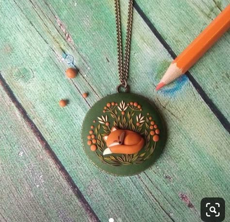 Polymer Clay Kunst, Clay Embroidery, Crea Fimo, Fall Necklace, Polymer Clay Embroidery, Fox Necklace, Embroidery Necklace, Autumn Jewelry, Jewelry Clay