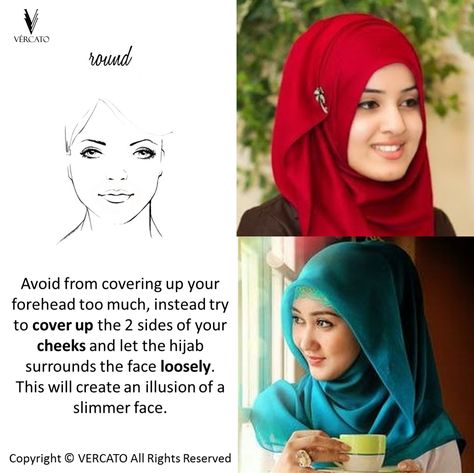 Hijab Tips for ROUND face shape.  SHOP MUSLIMAH WEAR: www.vercato.com Hijab Style For Round Face Shape, Round Faces With Glasses, Hijab Styles For Round Face, Hijab Tutorial For Round Face, Hijab Style For Round Face, Hijab For Round Face, How To Wear Hijab, Simple Hijab Tutorial, Pink Wedding Colors