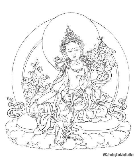 Green Tara: A preview from Coloring For Meditation With Tibetan Buddhist Art by Tashi Dhargyal.  You can find the full book here: bit.ly/ColoringForMeditation #ColoringForMeditation Dagger Drawing, Tibet Art, God Tattoo, Thangka Art, Buddhist Art Drawing, Art Buddha, Buddha Tattoo, Buddha Art Painting, Buddha Painting