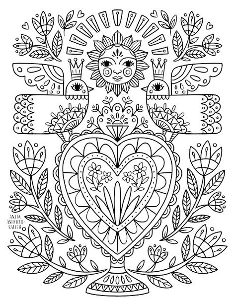 Mexican Flower Coloring Pages, Mexican Coloring Pages, Mexican Heritage Art, Esperanza Rising, Mexican Folk Art Decor, Mexican Folk Art Painting, Mind Design, Hispanic Art, Monkey Mind