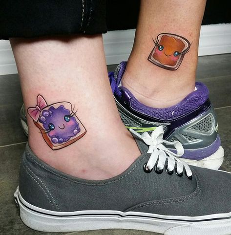 105 Best Friend Tattoo Ideas To Show Your Squad Is The Best Peanut Butter And Jelly Tattoo, Jelly Tattoo, Bff Tats, Salon Tattoo, Mom Daughter Tattoos, J Tattoo, Matching Best Friend Tattoos, Bestie Tattoo, Small Tattoos With Meaning