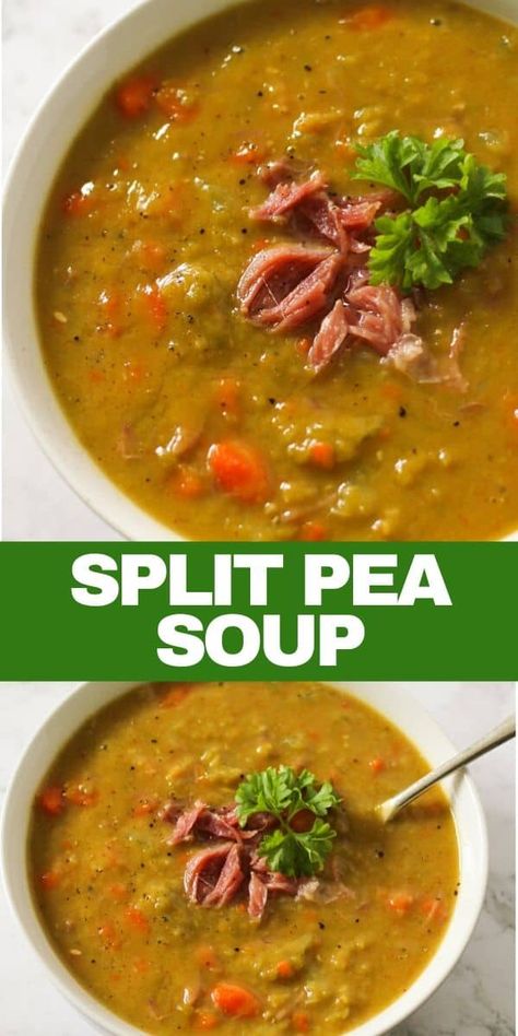 Split Pea Ham Soup, Split Pea And Ham Soup, Peas Bacon, Split Pea Soup With Ham, Pea Soup With Ham, Yellow Split Pea Soup, Ham Bone Soup, Ham Soup Recipes, Soup With Ham